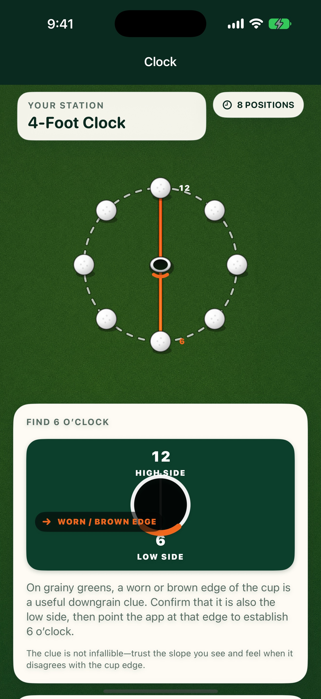 PuttStation Clock station configuration showing eight positions around the cup