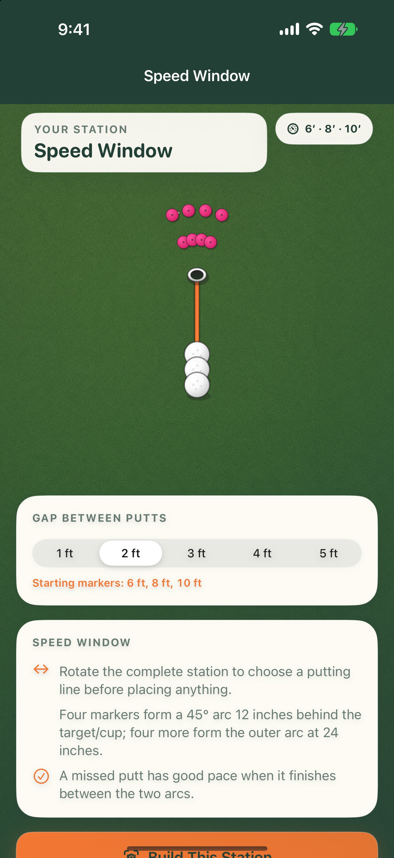 PuttStation Speed Window station configuration on iPhone