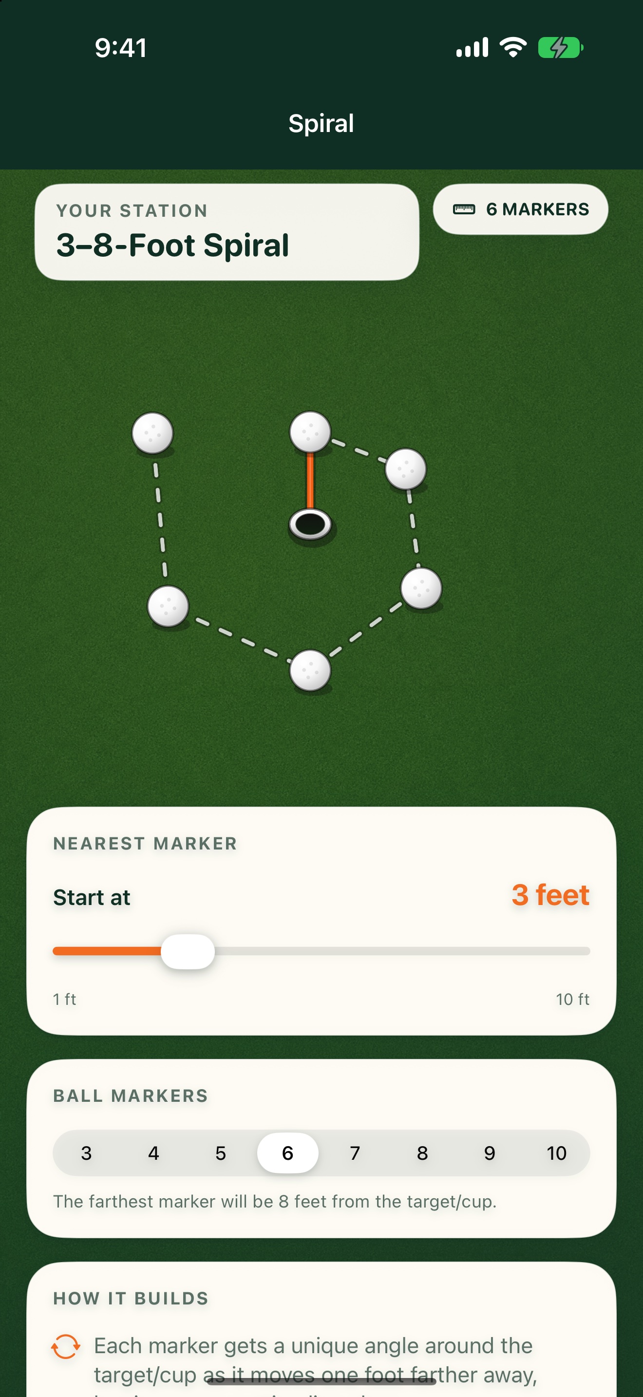 PuttStation Spiral station configuration on iPhone
